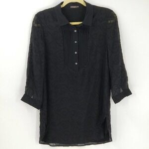 J. McLaughlin Silk Mesh Lace Layered 3/4 Sleeve Slit Side Tunic Blouse Top Small